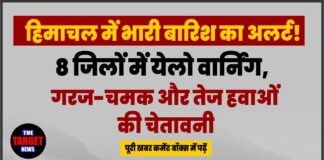 हिमाचल में भारी बारिश का अलर्ट! 8 जिलों में येलो वार्निंग, गरज-चमक और तेज हवाओं की चेतावनी