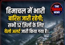 हिमाचल में भारी बारिश जारी रहेगी; सभी 12 ज़िलों के लिए येलो अलर्ट जारी किया गया है।