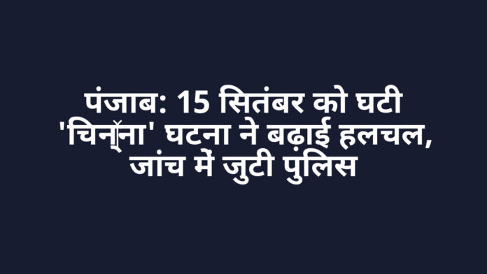 पंजाब: 15 सितंबर को घटी 'चिन्ना' घटना ने बढ़ाई हलचल, जांच में जुटी पुलिस पंजाब: 15 सितंबर को घटी 'चिन्ना' घटना ने बढ़ाई हलचल, जांच में जुटी पुलिस