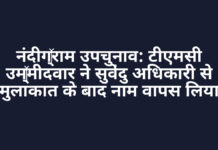 नंदीग्राम उपचुनाव: टीएमसी उम्मीदवार ने सुवेंदु अधिकारी से मुलाकात के बाद नाम वापस लिया नंदीग्राम उपचुनाव: टीएमसी उम्मीदवार ने सुवेंदु अधिकारी से मुलाकात के बाद नाम वापस लिया