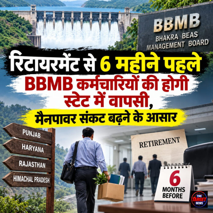 रिटायरमेंट से 6 महीने पहले BBMB कर्मचारियों की होगी स्टेट में वापसी, मैनपावर संकट बढ़ने के आसार रिटायरमेंट से 6 महीने पहले BBMB कर्मचारियों की होगी स्टेट में वापसी, मैनपावर संकट बढ़ने के आसार