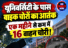 यूनिवर्सिटी के पास बाइक चोरों का आतंक,एक महीने से कम में 16 वाहन चोरी!