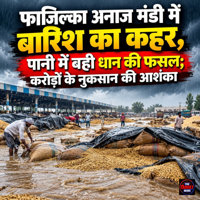 फाजिल्का अनाज मंडी में बारिश का कहर, पानी में बही धान की फसल; करोड़ों के नुकसान की आशंका